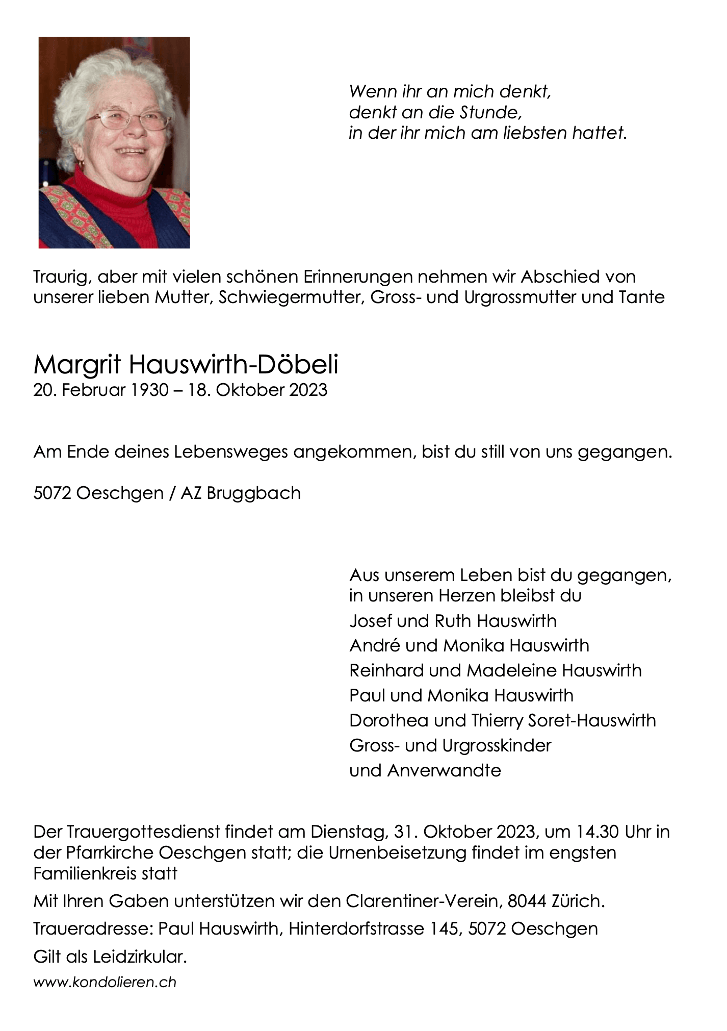 Bild der Todesanzeige