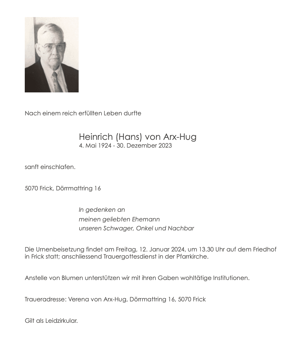 Bild der Todesanzeige