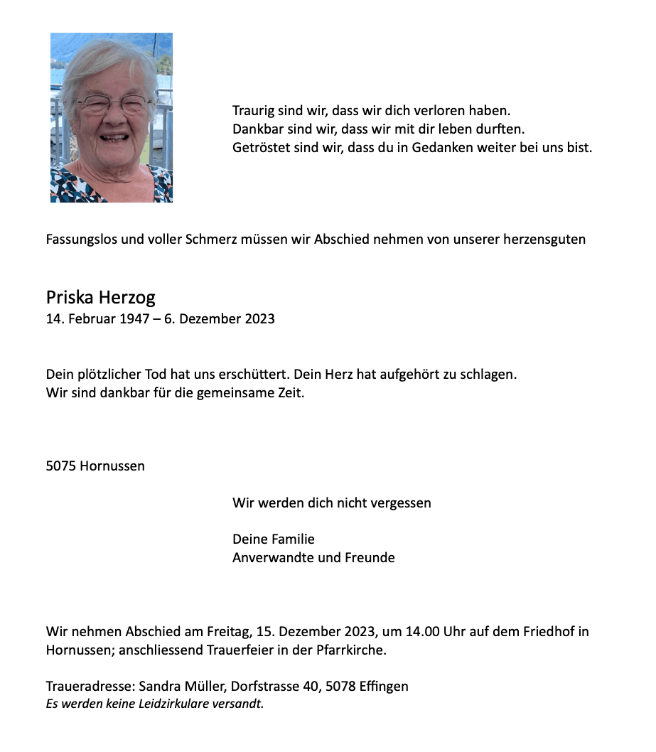 Bild der Todesanzeige