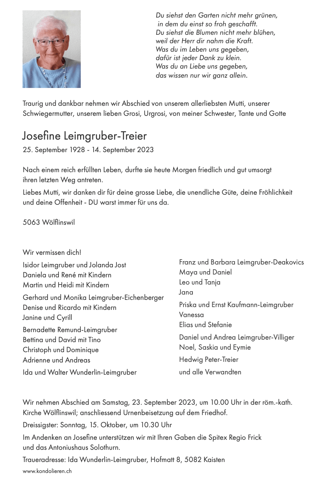 Bild der Todesanzeige