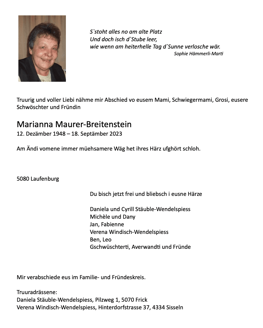 Bild der Todesanzeige
