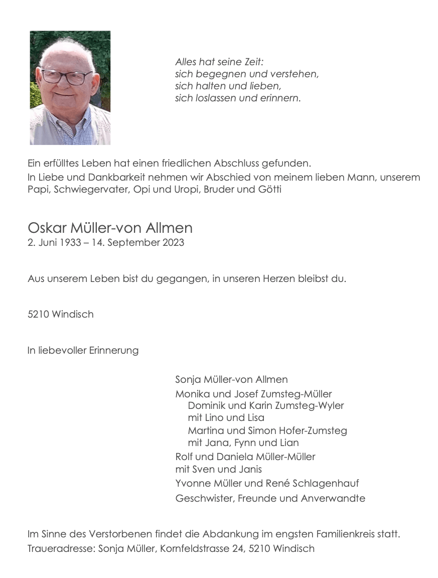 Bild der Todesanzeige