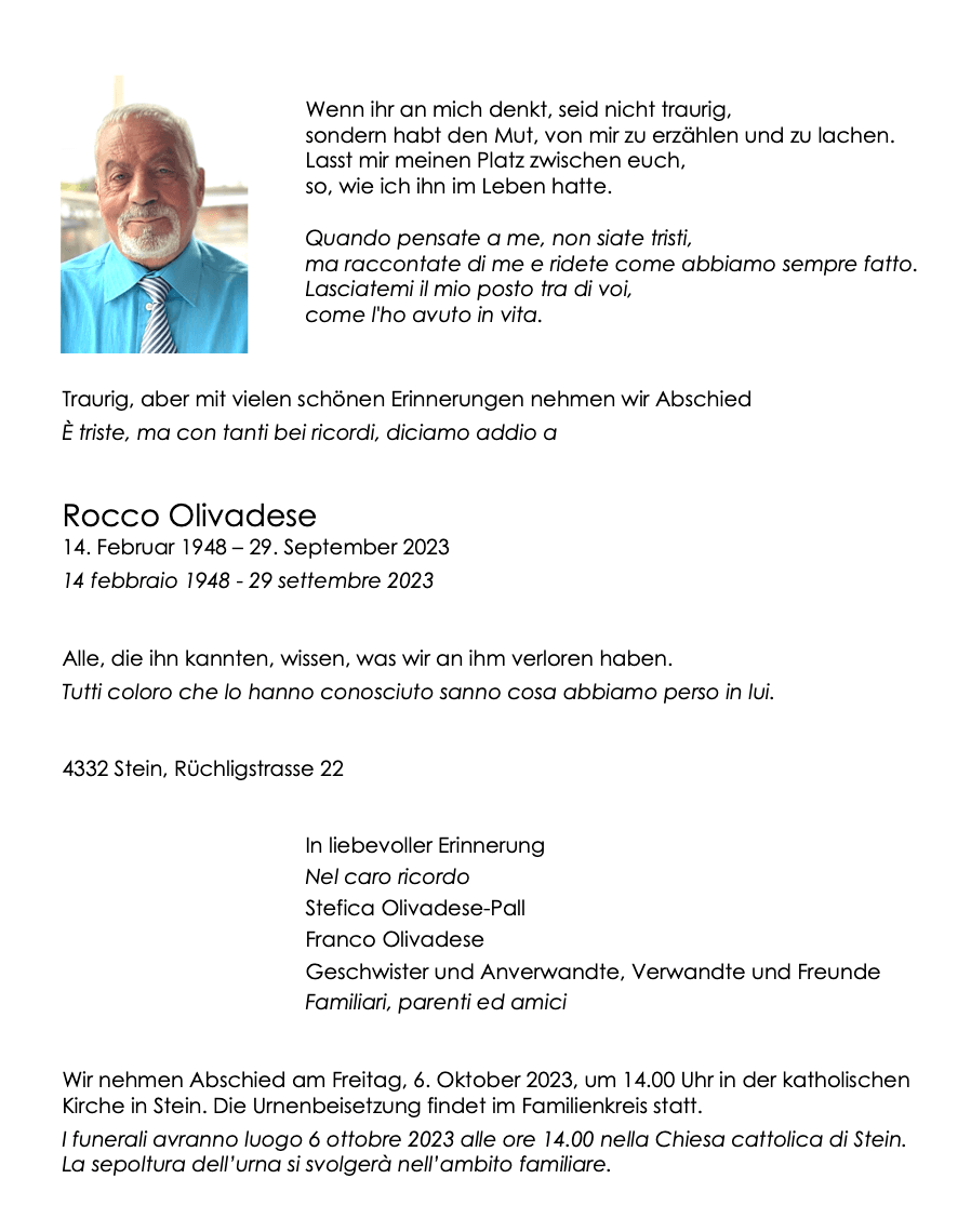 Bild der Todesanzeige