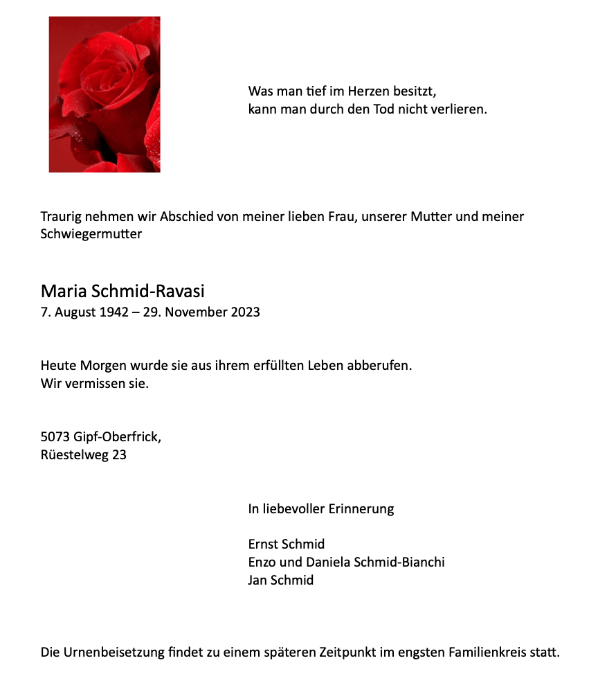 Bild der Todesanzeige