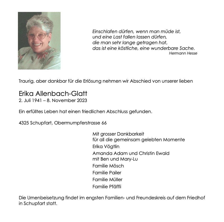 Bild der Todesanzeige