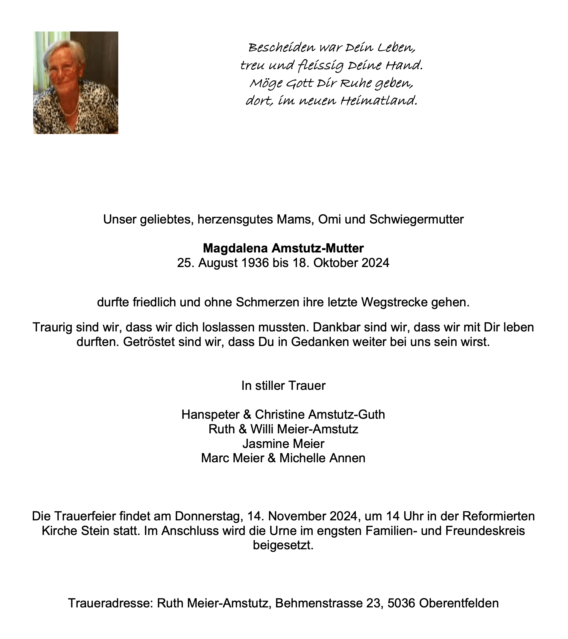 Bild der Todesanzeige