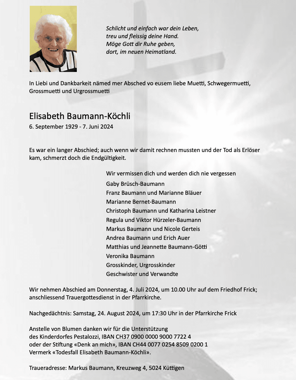 Bild der Todesanzeige