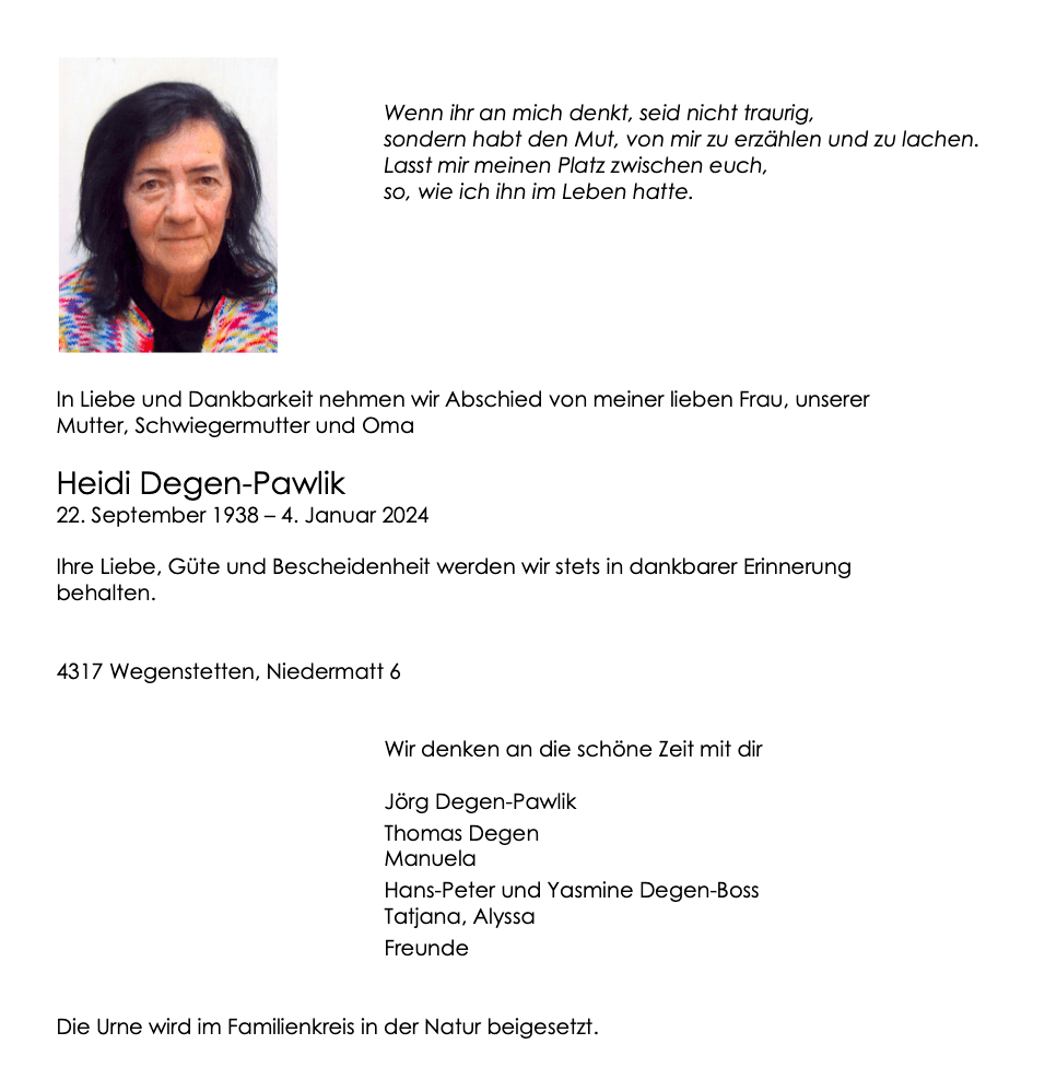 Bild der Todesanzeige