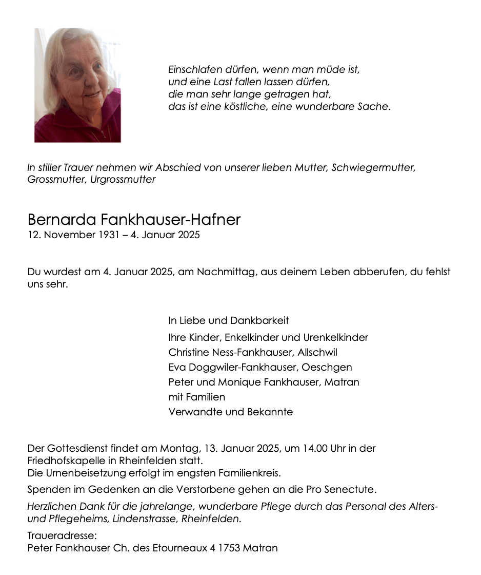 Bild der Todesanzeige