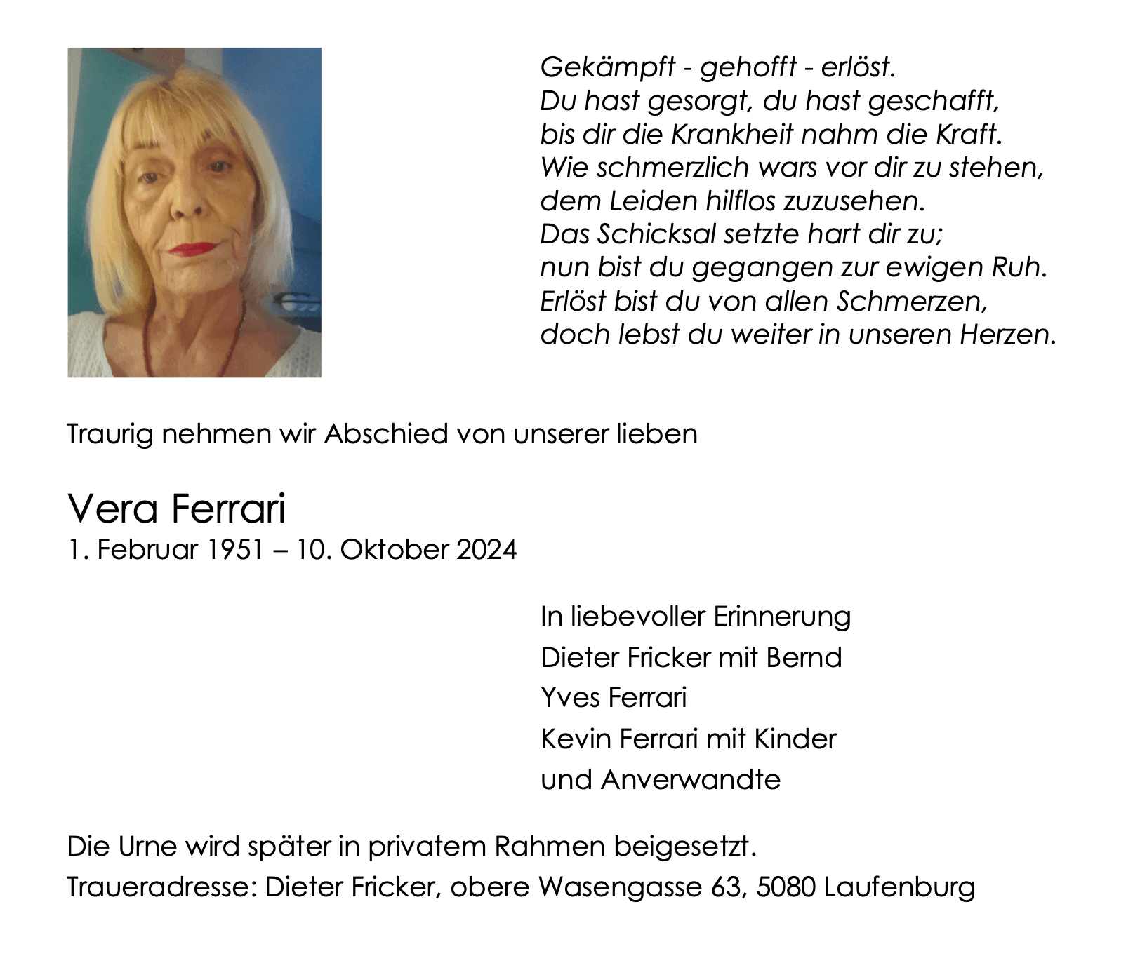 Bild der Todesanzeige