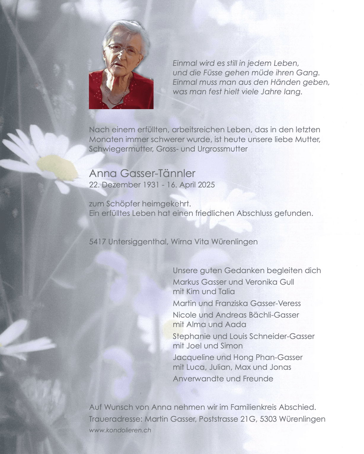 Bild der Todesanzeige