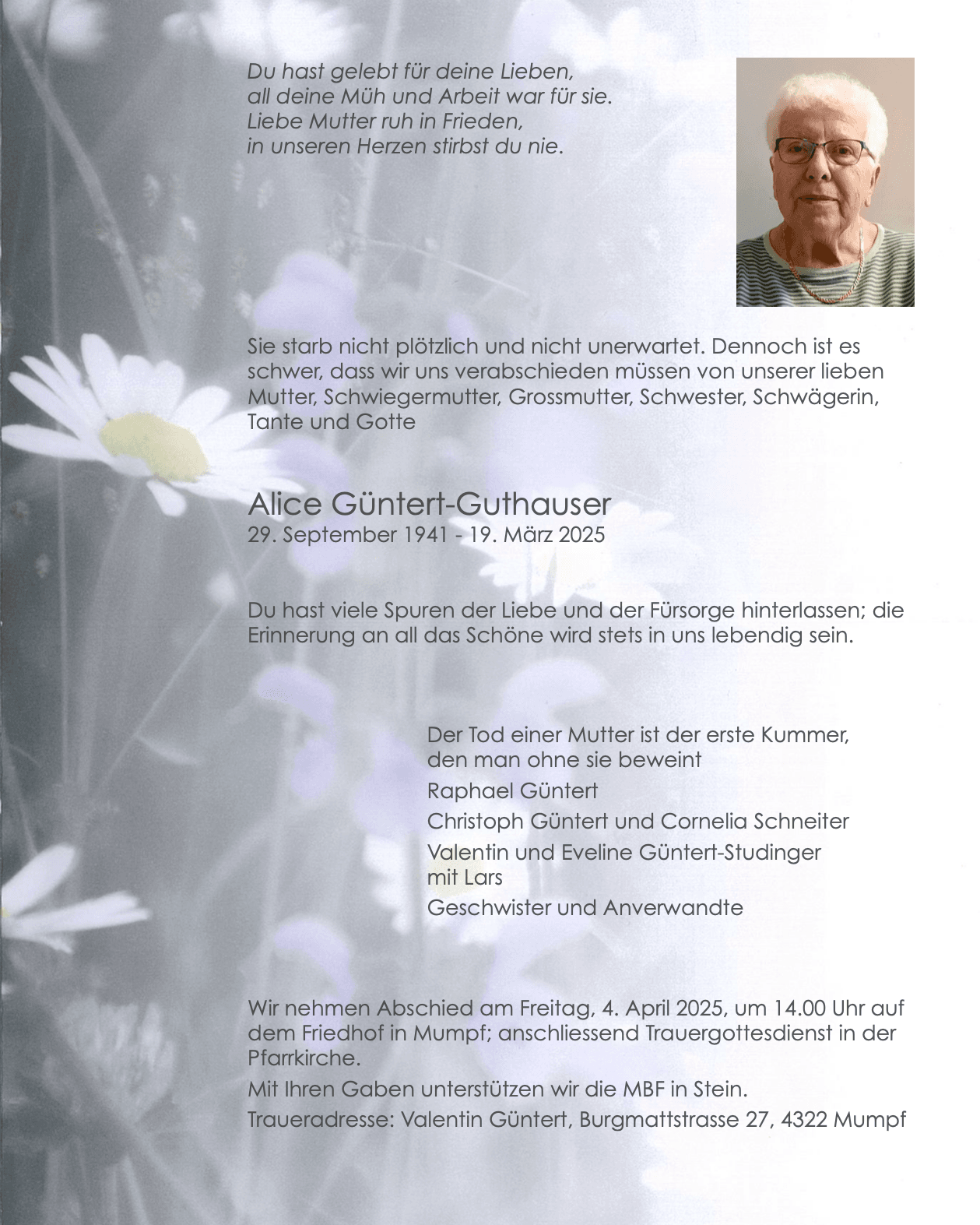 Bild der Todesanzeige