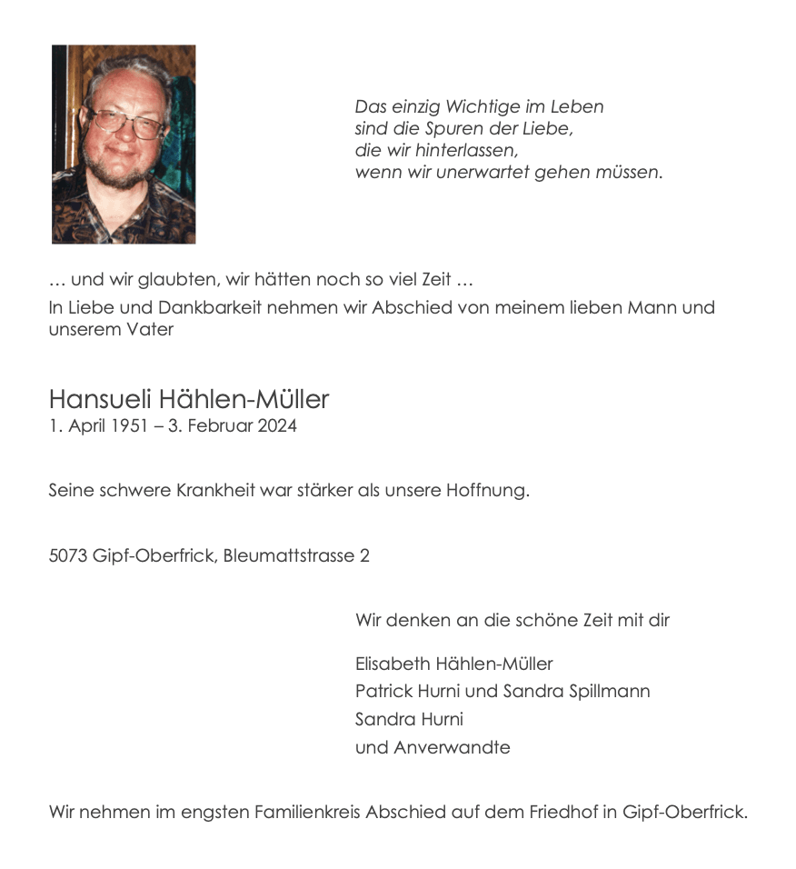 Bild der Todesanzeige