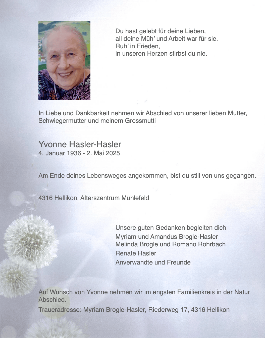 Bild der Todesanzeige