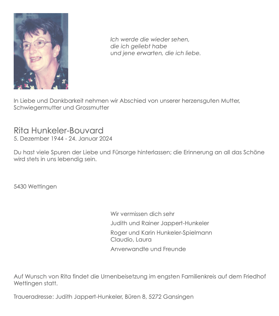 Bild der Todesanzeige