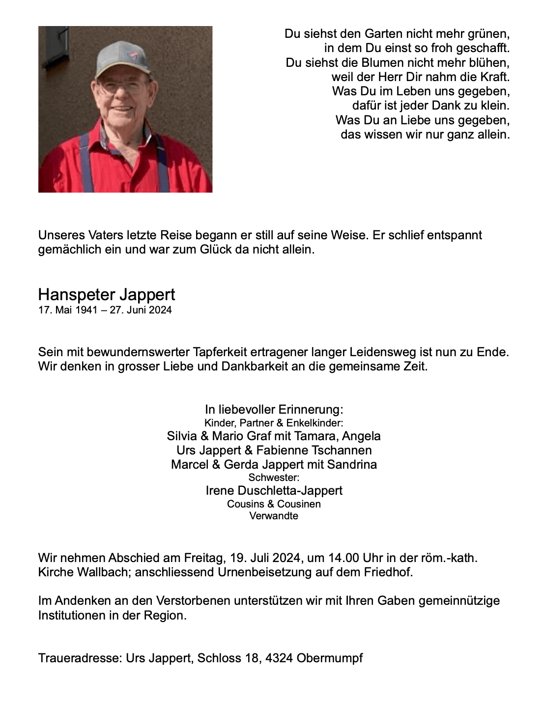 Bild der Todesanzeige