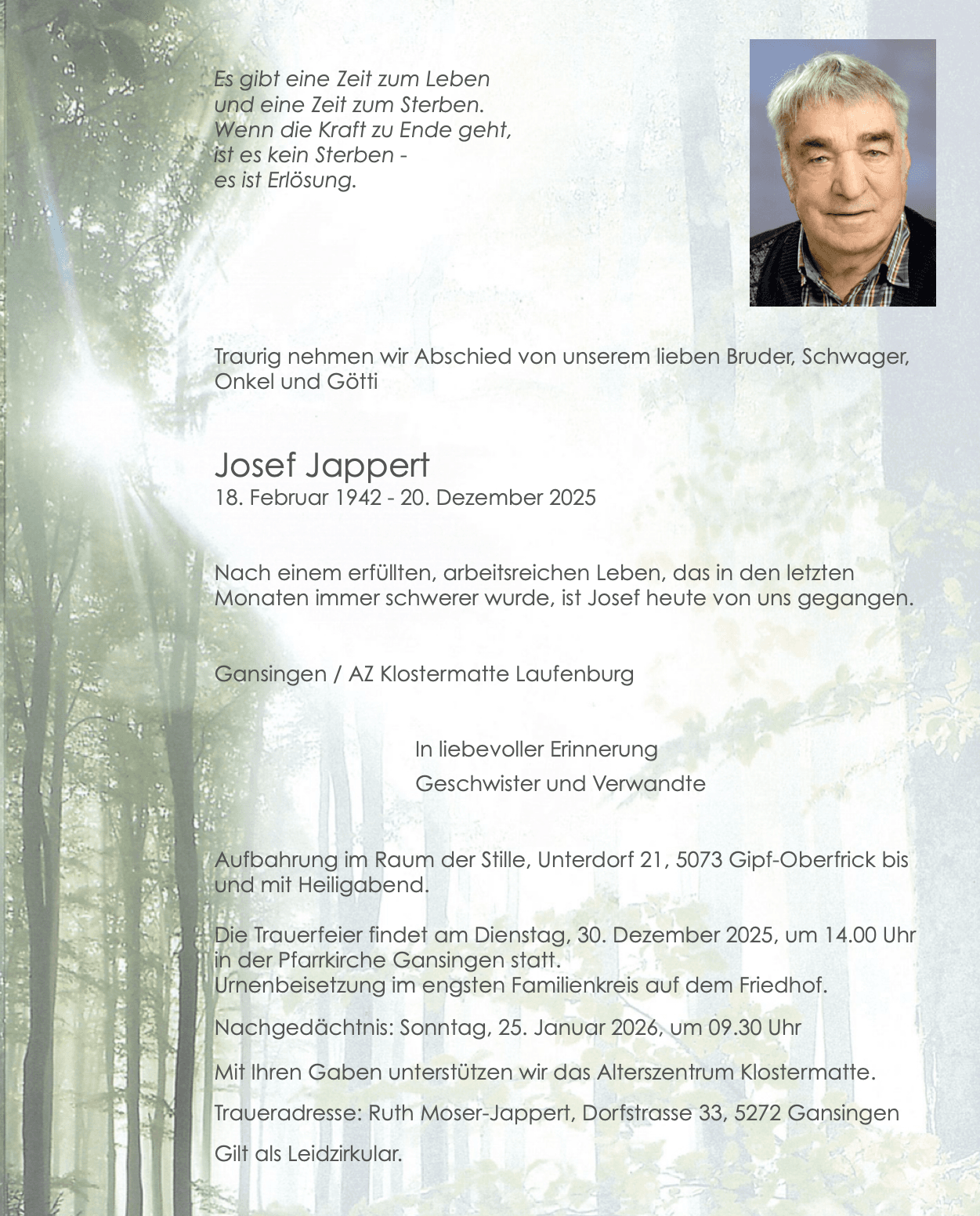 Bild der Todesanzeige