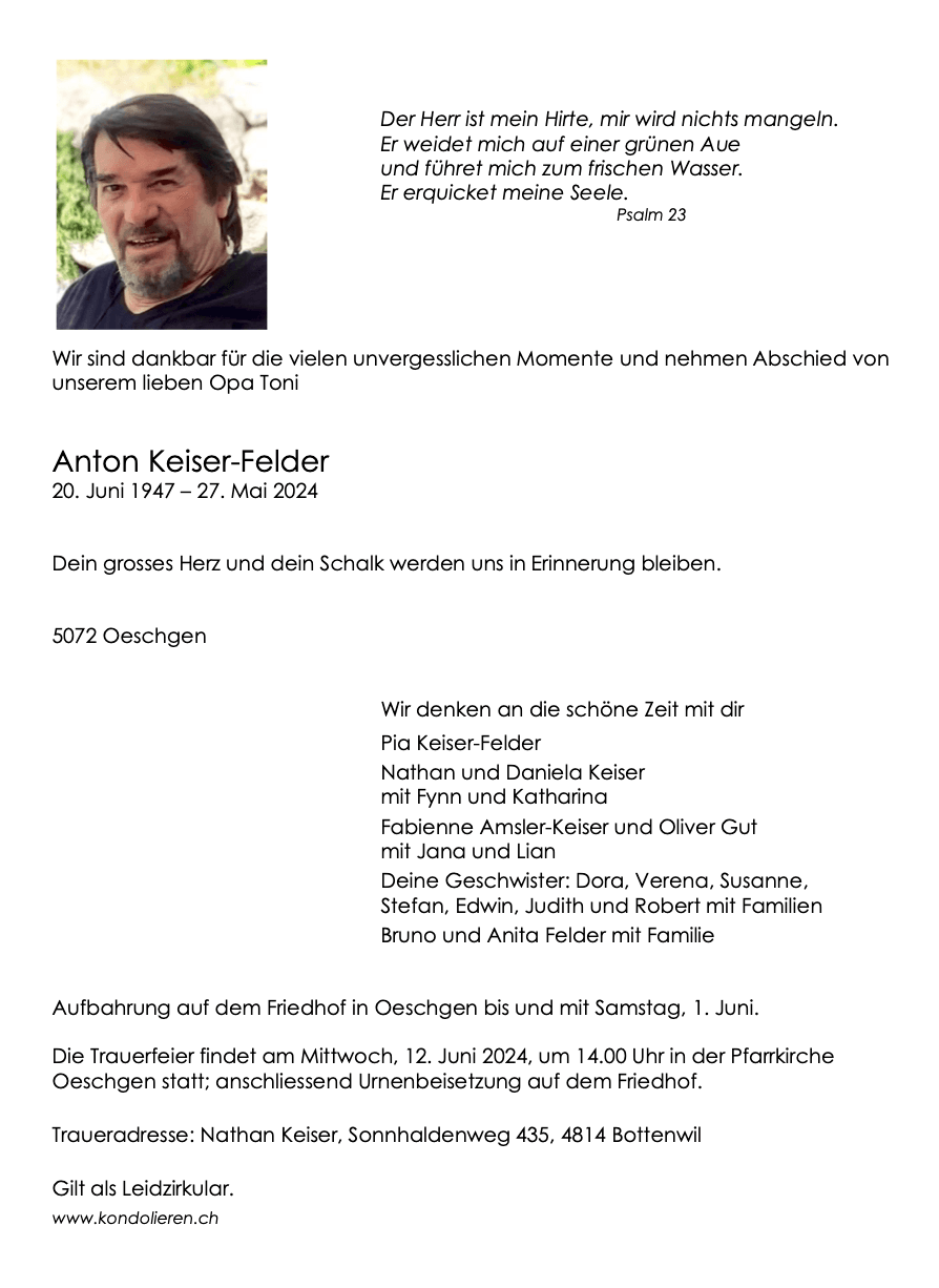 Bild der Todesanzeige
