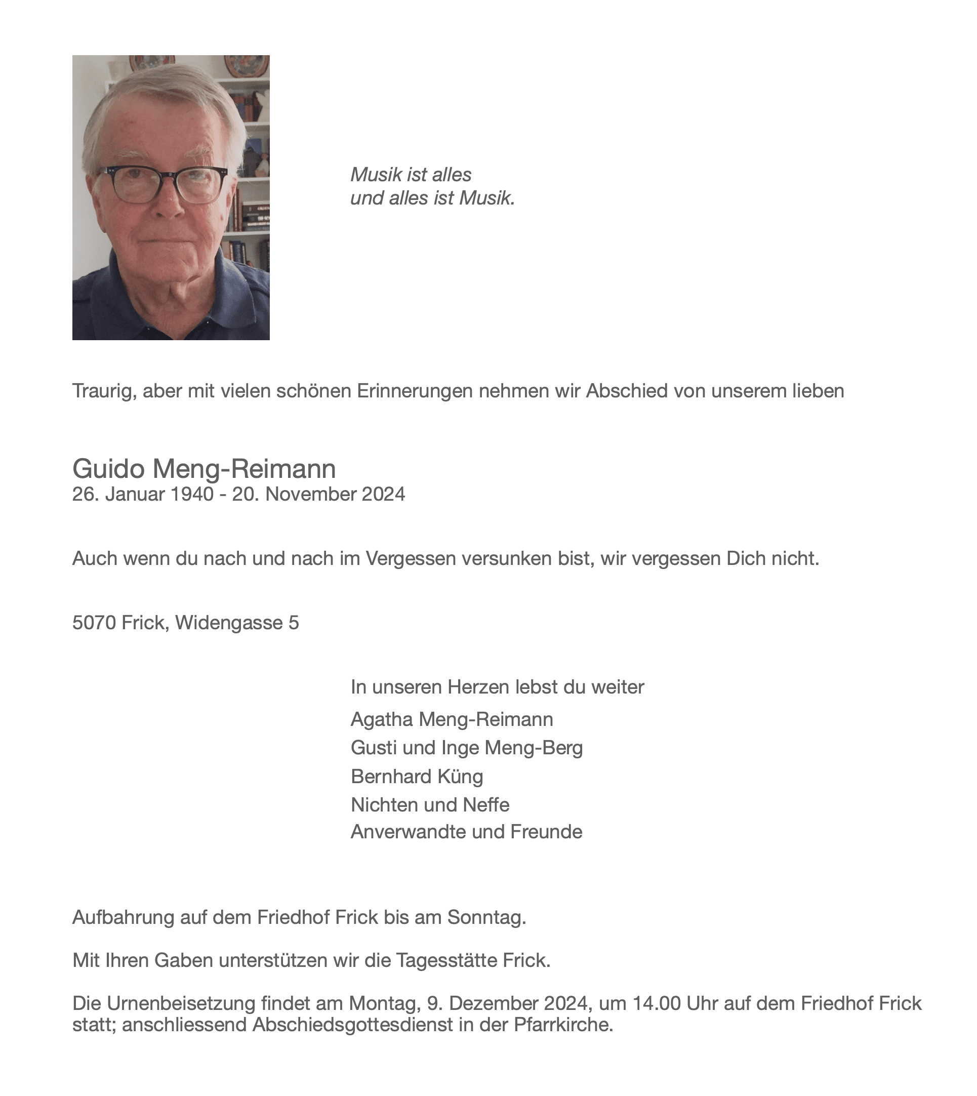 Bild der Todesanzeige