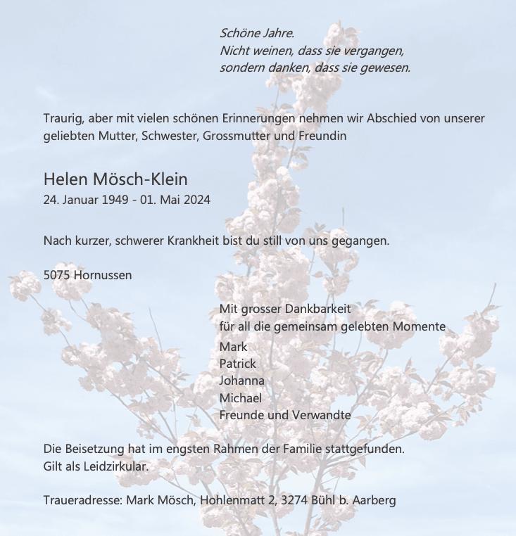 Bild der Todesanzeige