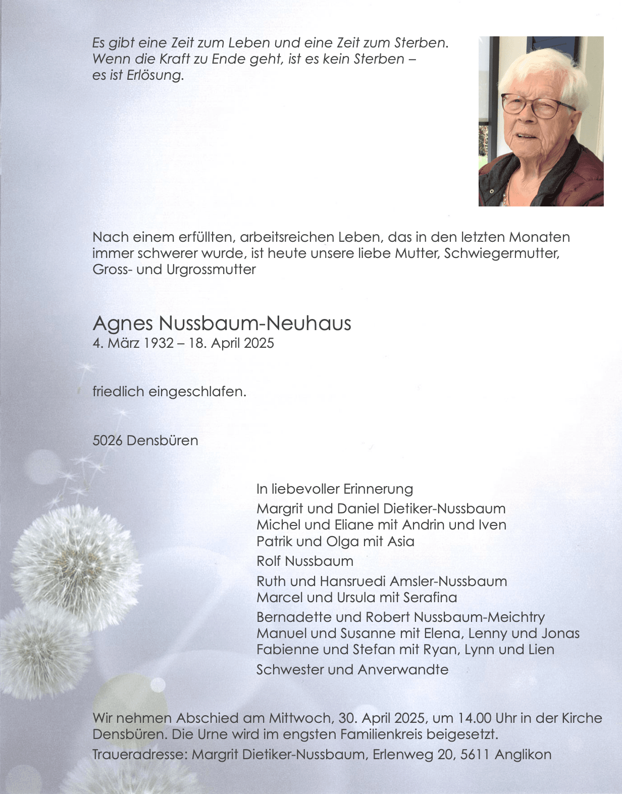 Bild der Todesanzeige