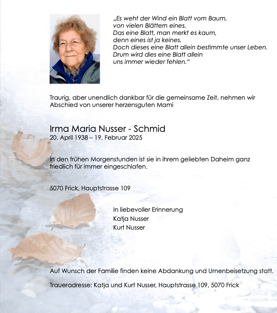 Bild der Todesanzeige