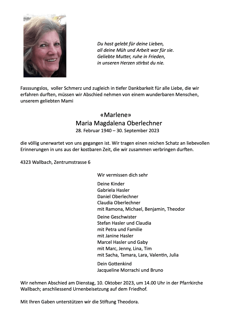 Bild der Todesanzeige