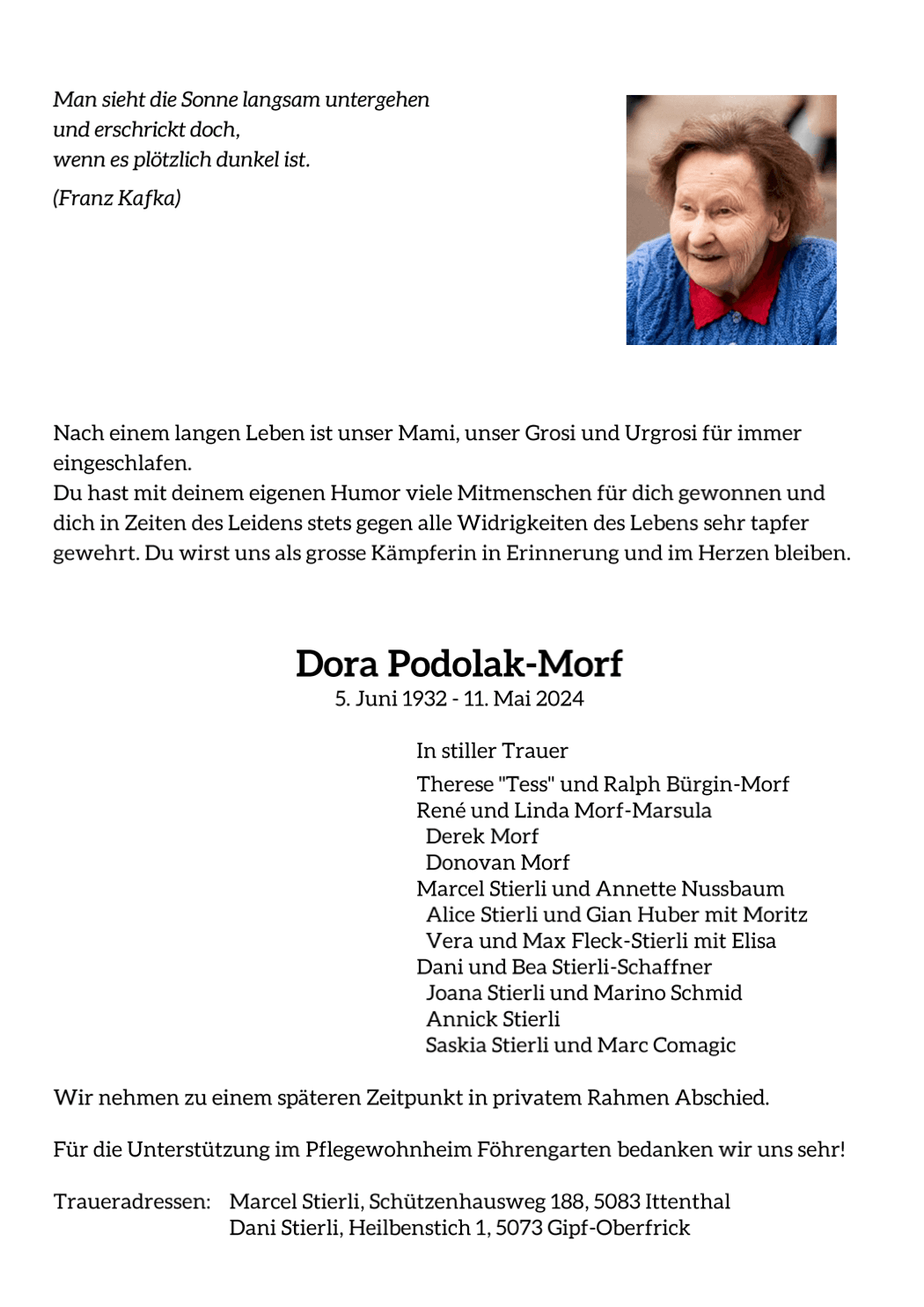 Bild der Todesanzeige