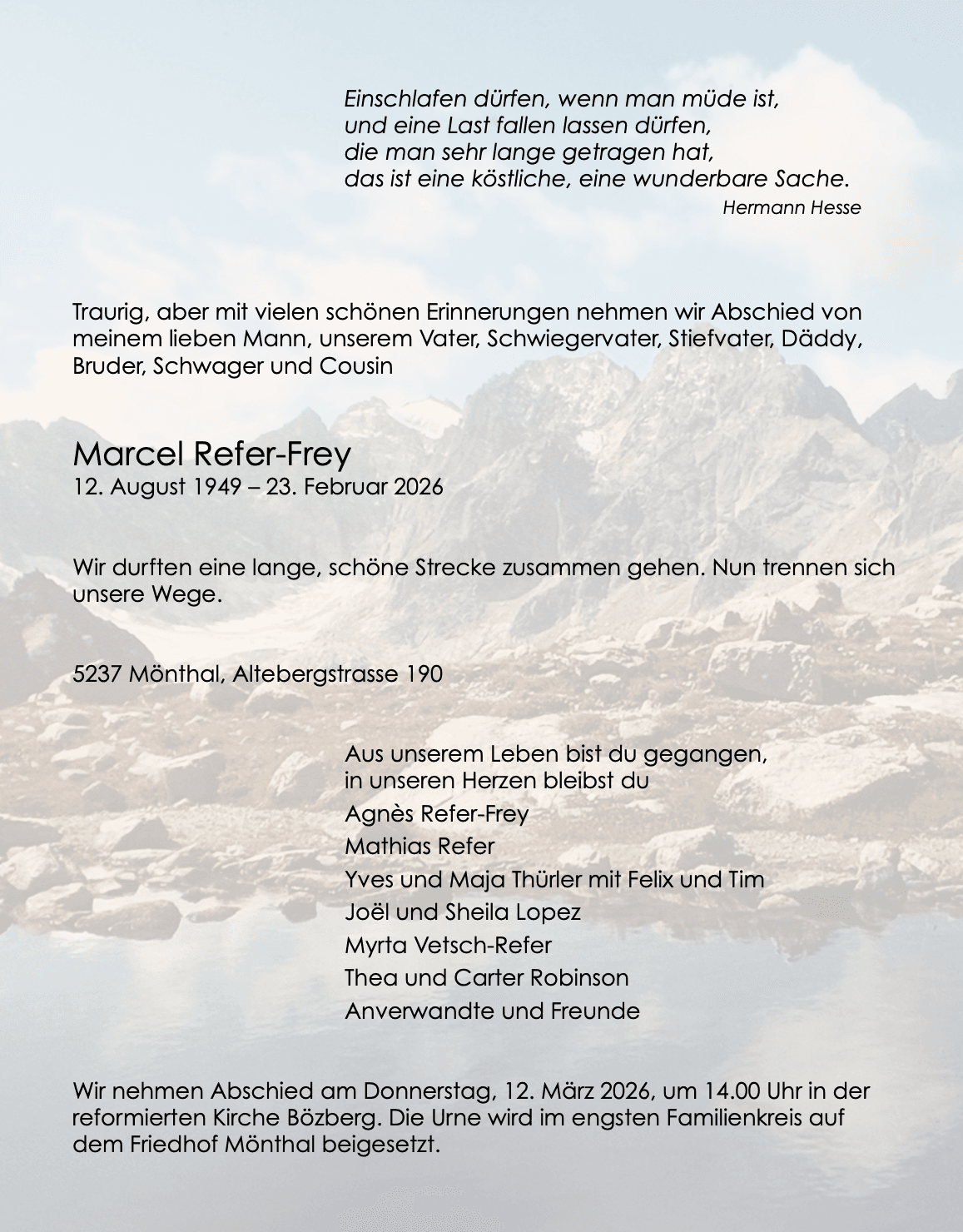 Marcel R. Frey Marcel Refer-Frey | Kondolieren
