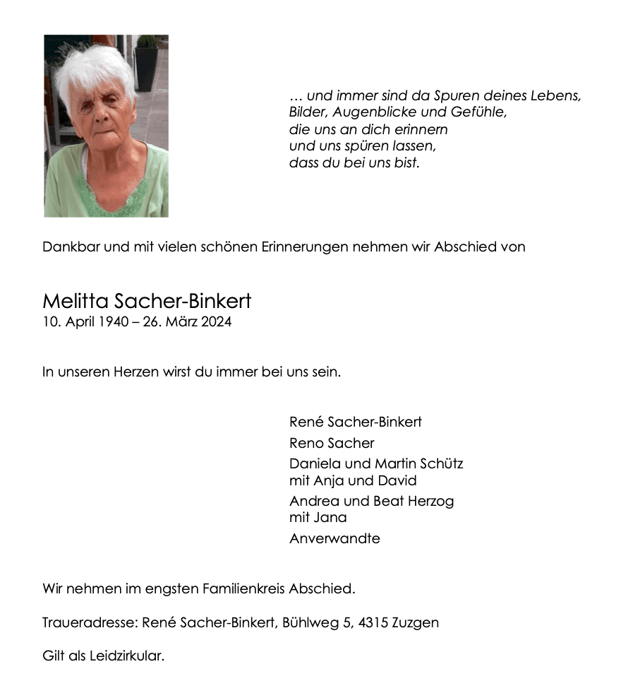 Bild der Todesanzeige