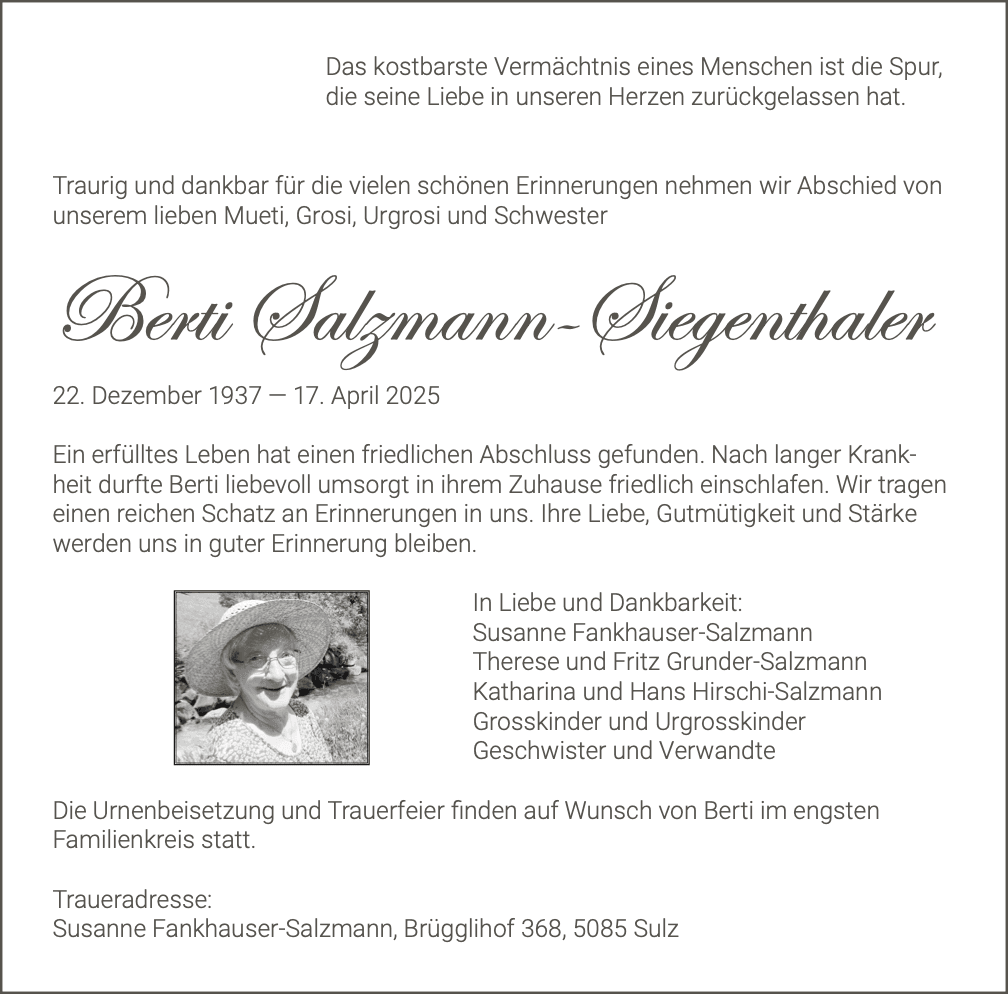 Bild der Todesanzeige