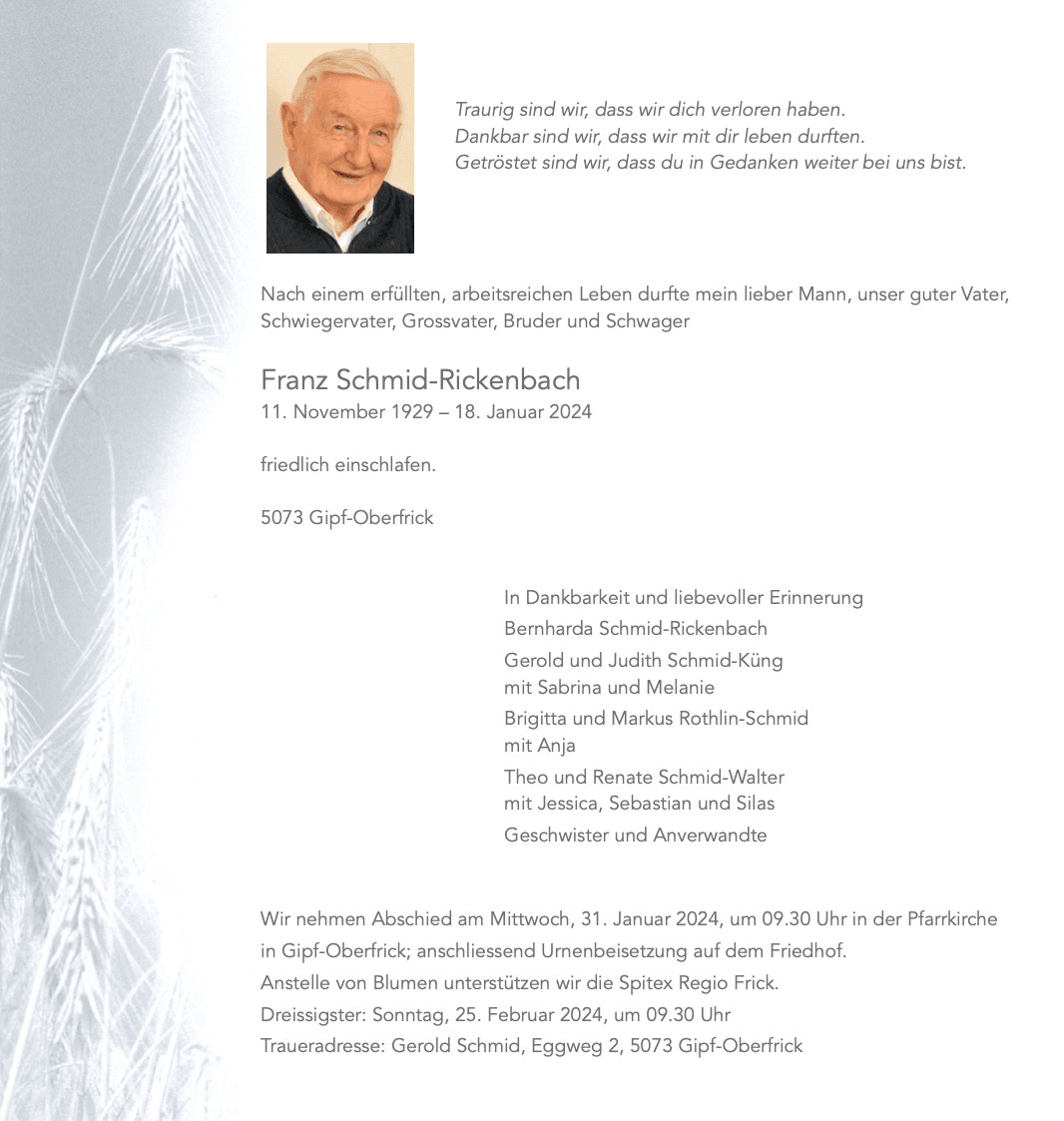 Bild der Todesanzeige