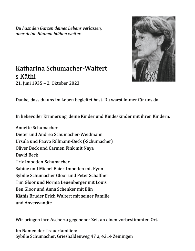 Bild der Todesanzeige