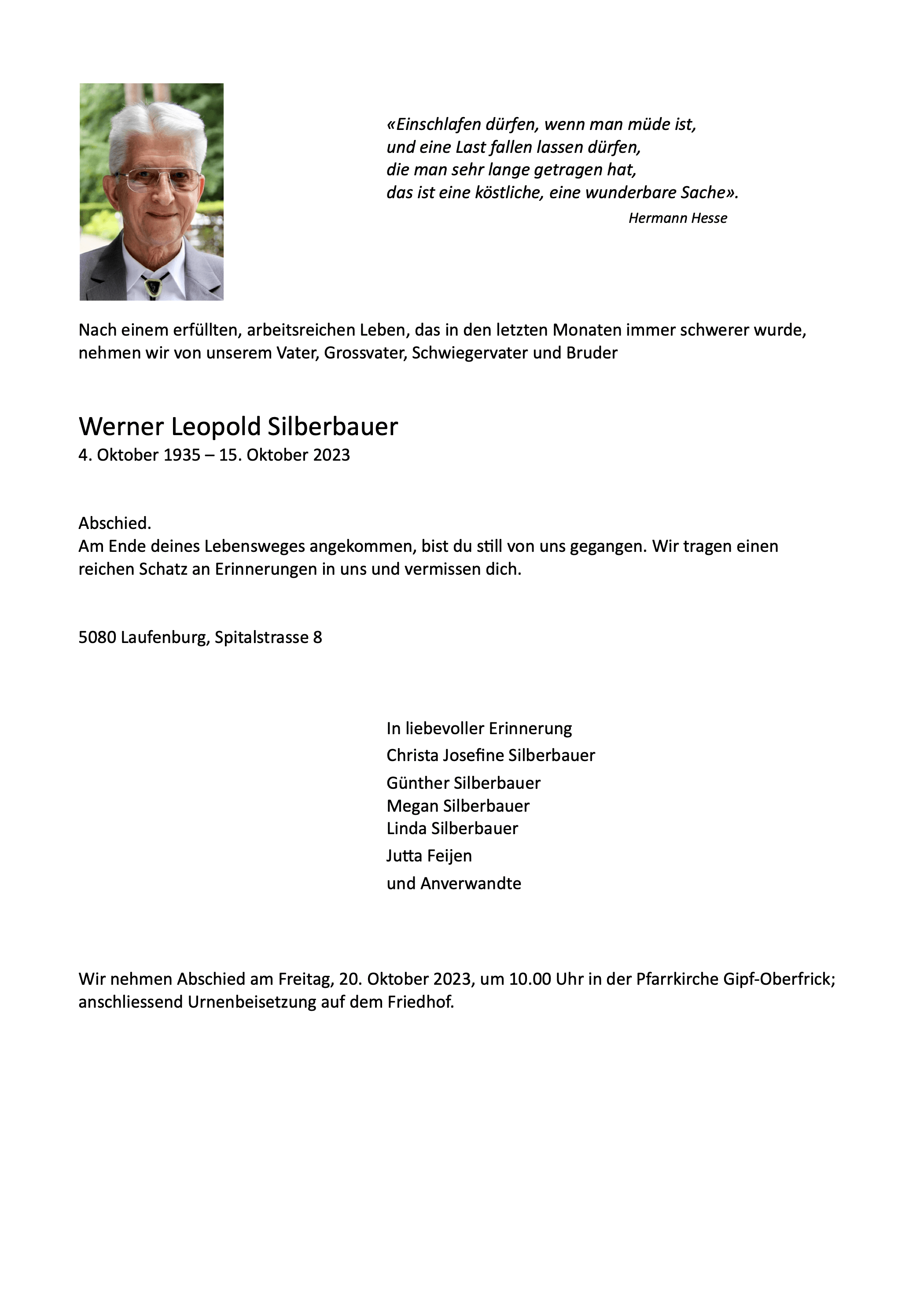 Bild der Todesanzeige