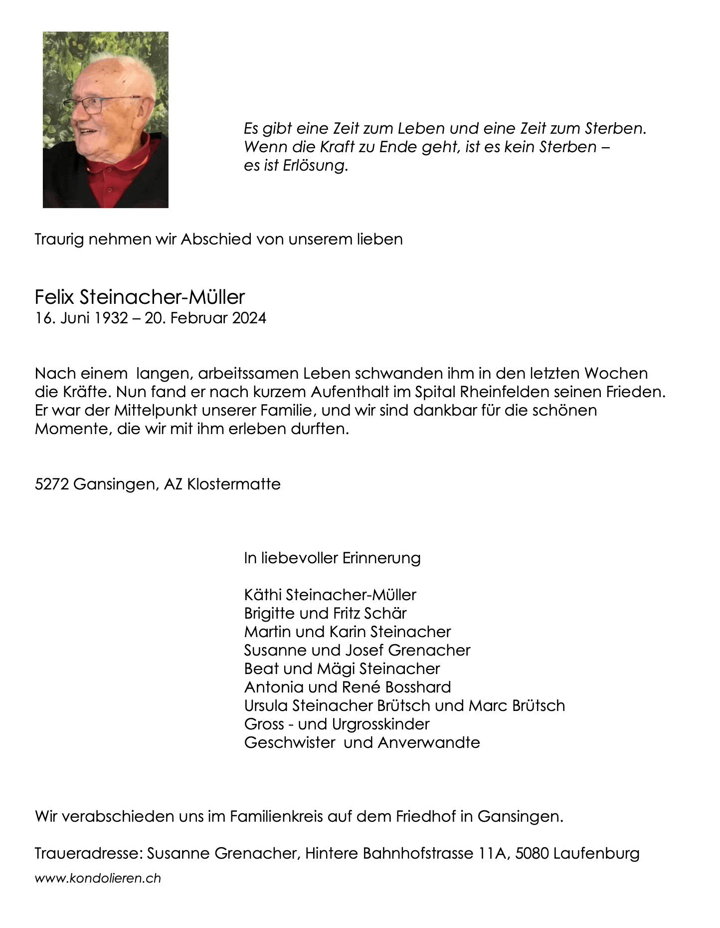 Bild der Todesanzeige