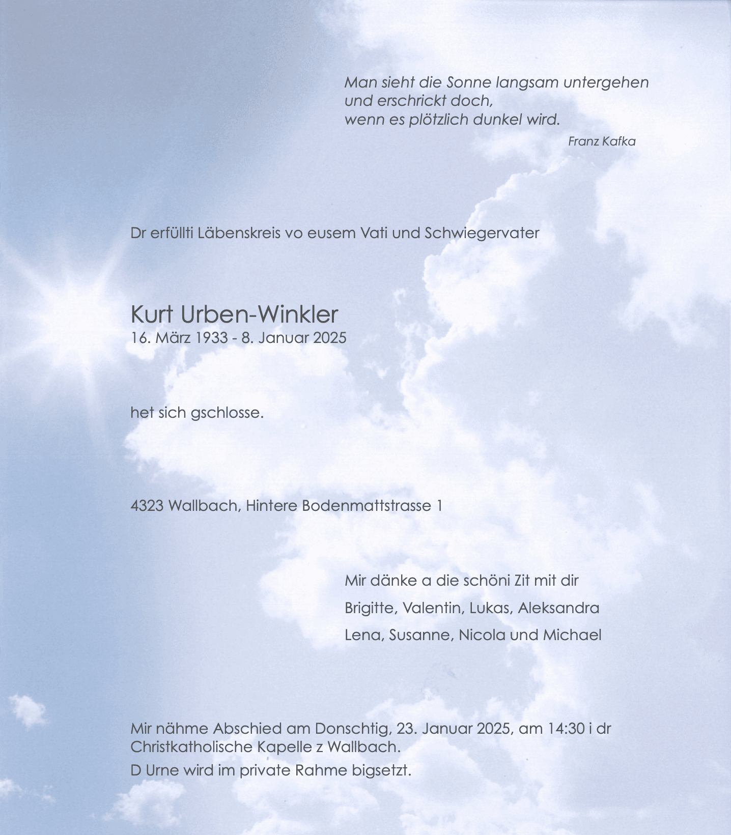 Bild der Todesanzeige