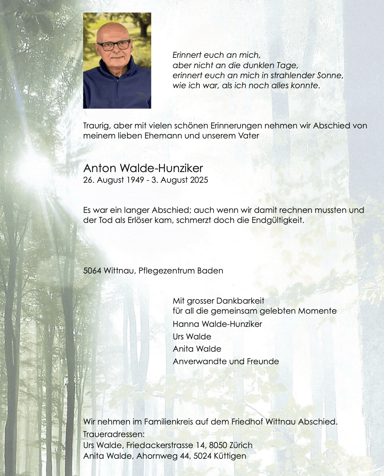 Bild der Todesanzeige