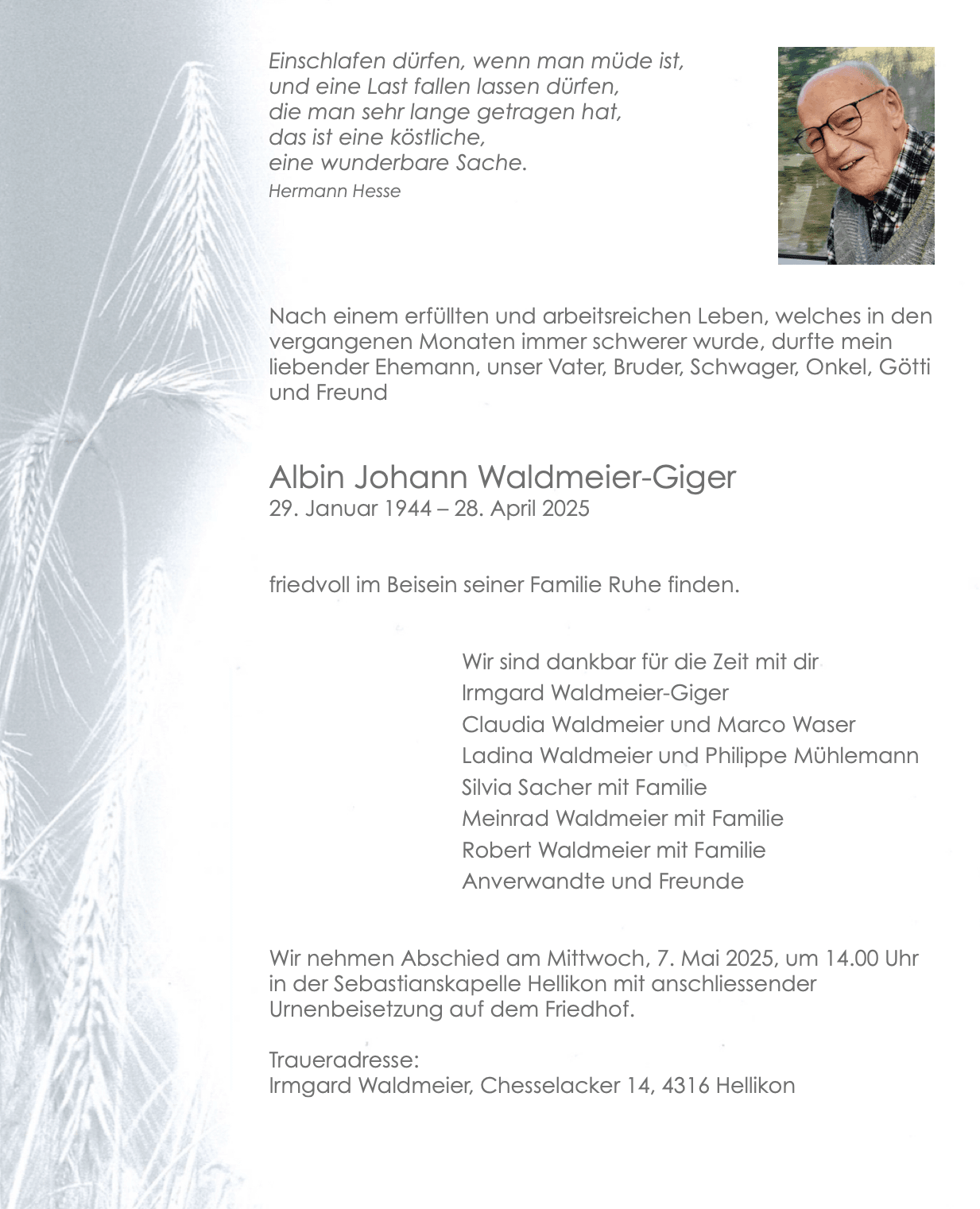 Bild der Todesanzeige