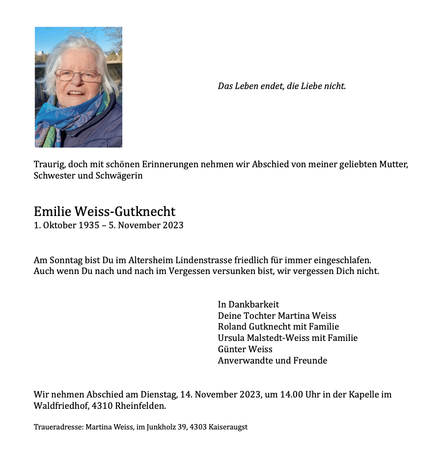 Bild der Todesanzeige