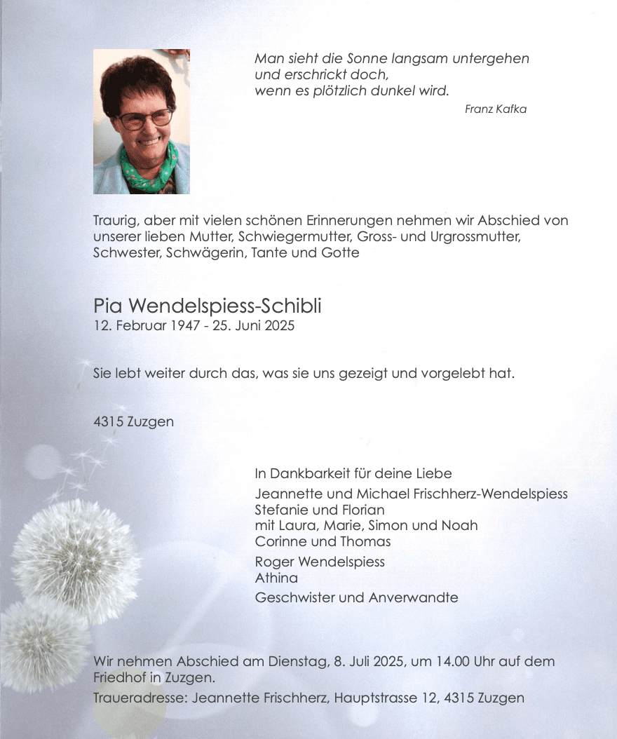 Bild der Todesanzeige