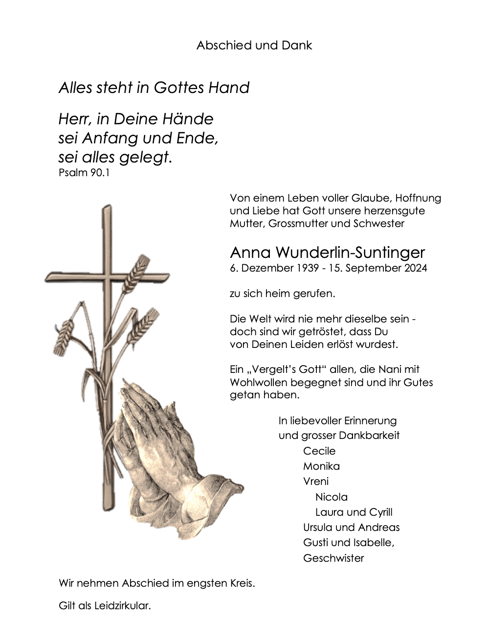 Bild der Todesanzeige