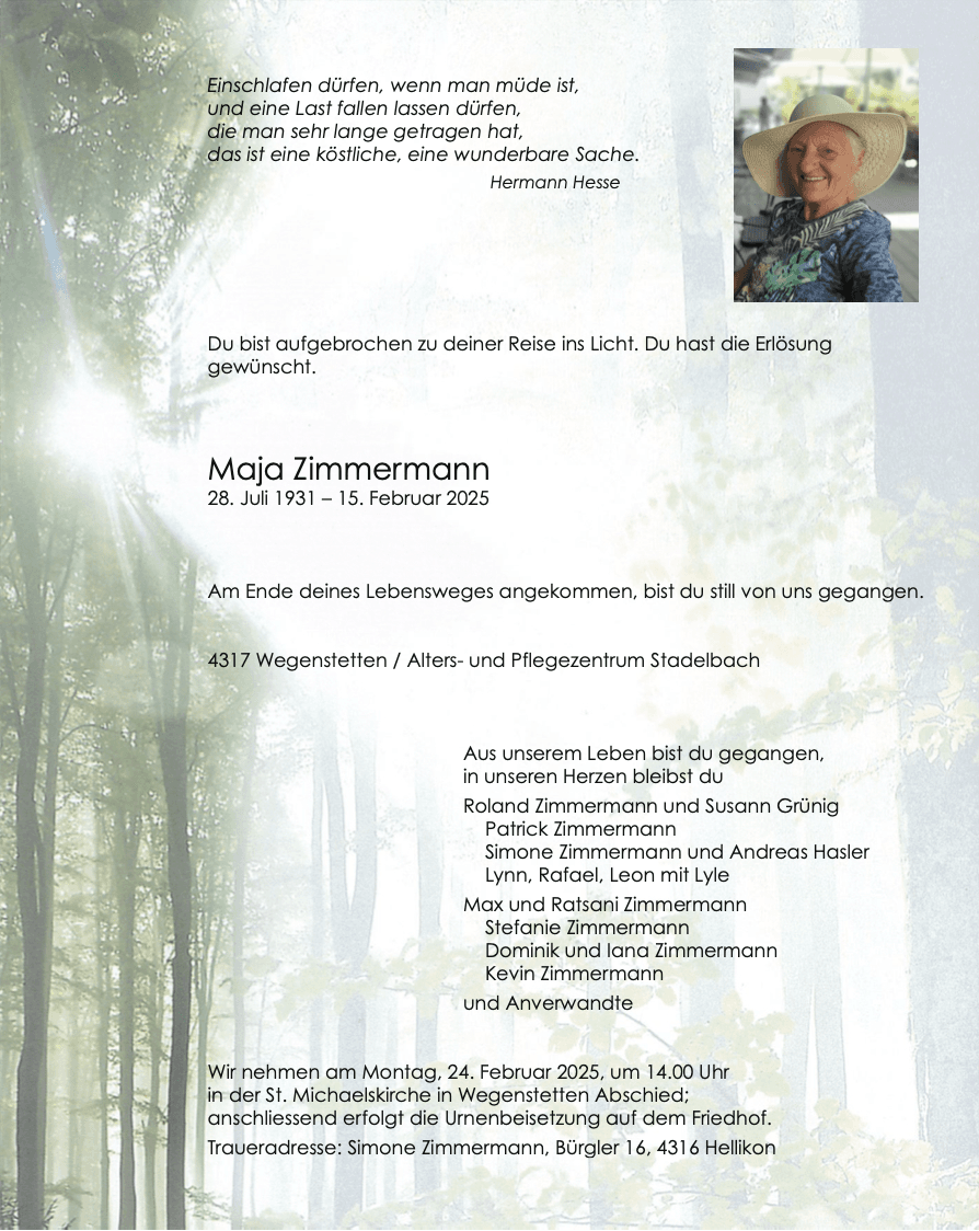 Bild der Todesanzeige