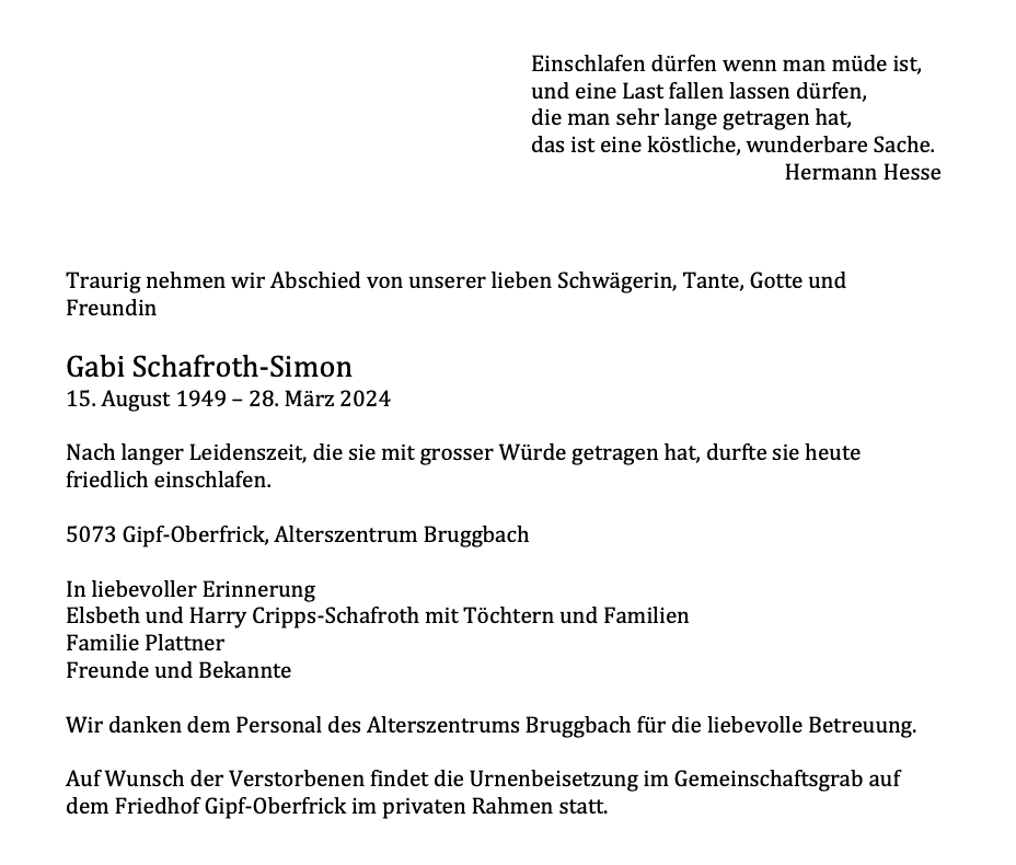 Bild der Todesanzeige